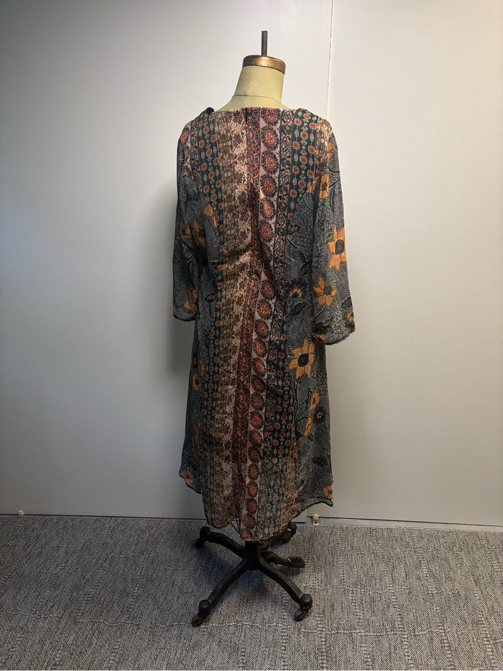 Desigual Mixed Print Midi Dress in Rust, Green and Mustard - Picture 2 of 11